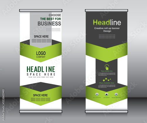 Roll up banner template design,banner layout, advertisement, pull up, polygon background.