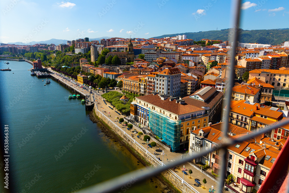 View of Portugalete from Vizcaya Bridge bridge in Spain, crossing the River