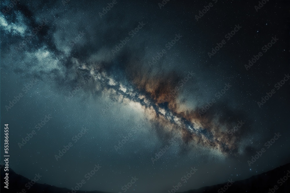 Milky Way visible on the Night Sky in Beautiful Blue and Golden Colours ...