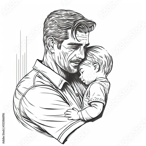 Father Holding Child Fatherhood Line Art on White Background | Midjourney Ai Generated