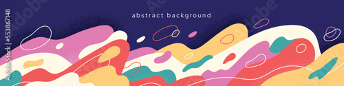 Vector background with fluid abstract doodle. Banner with splattered shapes, smooth,dynamic blob organic wave. Flat vector illustration