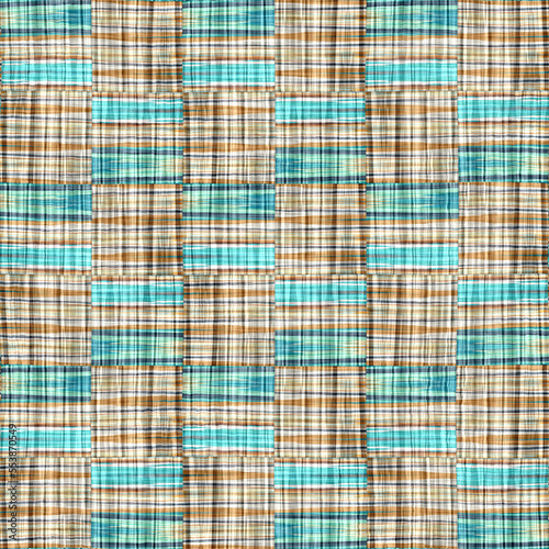 Teal rustic coastal beach house check fabric tile. Seamless sailor flannel textile gingham repeat swatch.