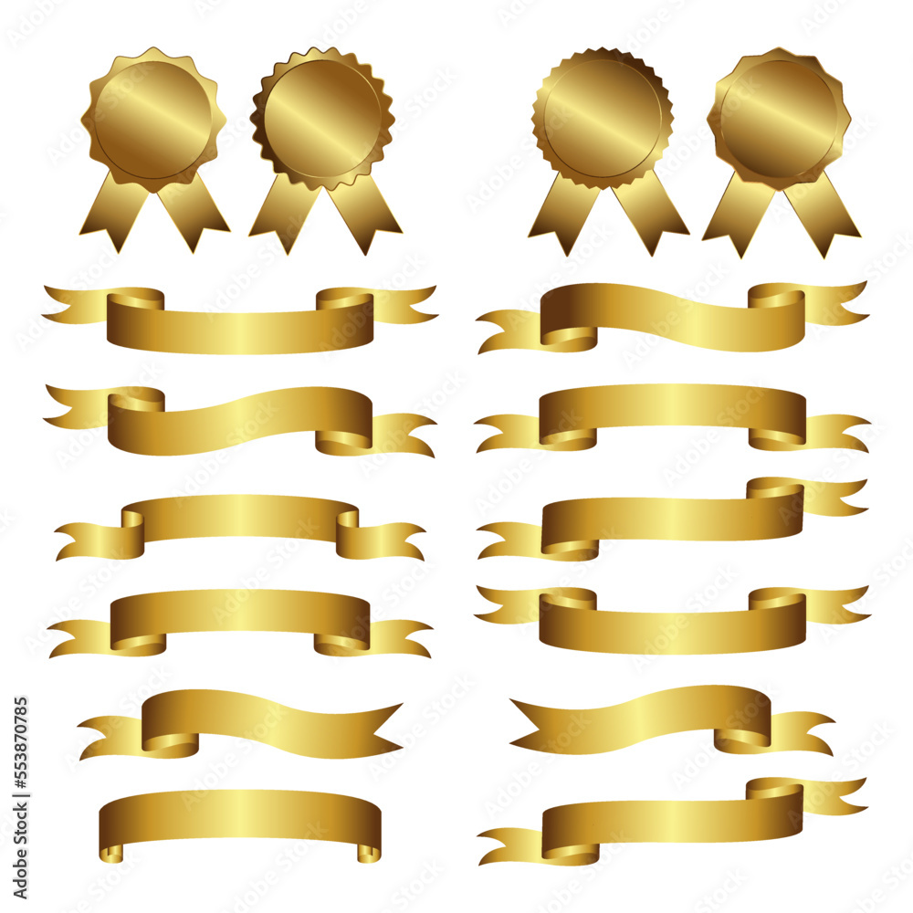 Vector set of golden banner ribbon. Realistic banner ribbon. Vector illustration Vector set of golden banner ribbon. Realistic banner ribbon. Vector illustration