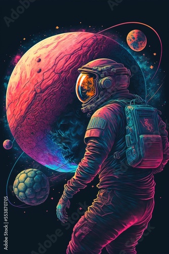 Astronaut playing soccer in space