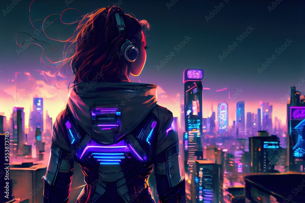 Girl Wearing Headphones Cyberpunk Wallpapers - Girl Wallpapers