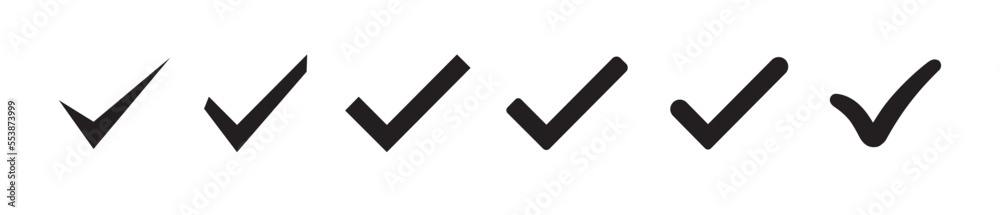 Set of black check mark isolated vector icons. Vote symbol tick ...