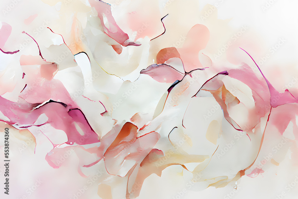 Obraz premium Pastel watercolor background. Beige and pink abstract texture. Generative AI.