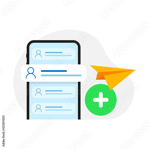 contact access permission mobile phone app, add, share to friends concept illustration flat design vector eps10. modern graphic element for landing page, empty state ui, infographic, icon