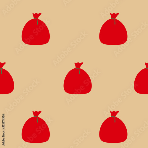 Seamless pattern with red santa present bag