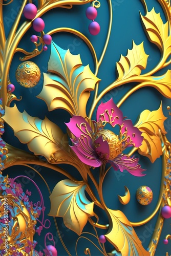 Beautiful colorful ornate flowers and patterns decorating a wall