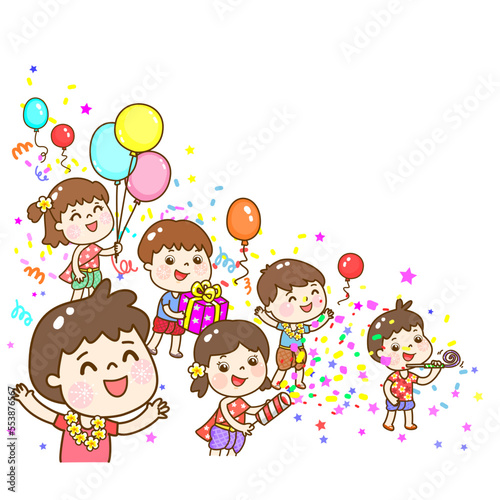 Cartoon Thai Kids in New Year Party.