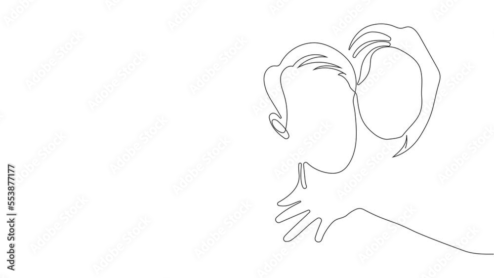 Animated drawing of continuous line draw of couple in love, cute curly-haired girl piggyback handsome boyfriend hugging. Romantic relations, first love. High quality 4k footage Animated drawing of continuous line draw of couple in love, cute curly-haired girl piggyback handsome boyfriend hugging. Romantic relations, first love. High quality 4k footage