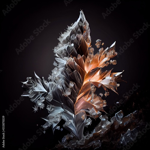 Shiny Crystal ice gem isolated on black background. Natural precious mineral stone artistic illustration. Decorative Crystal ice gemstone realistic square poster.