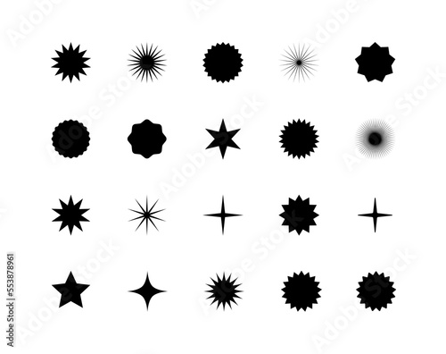 Brutalism Star Shapes. Modern Abstract Spark and Sun Shapes. Minimalist geometric elements