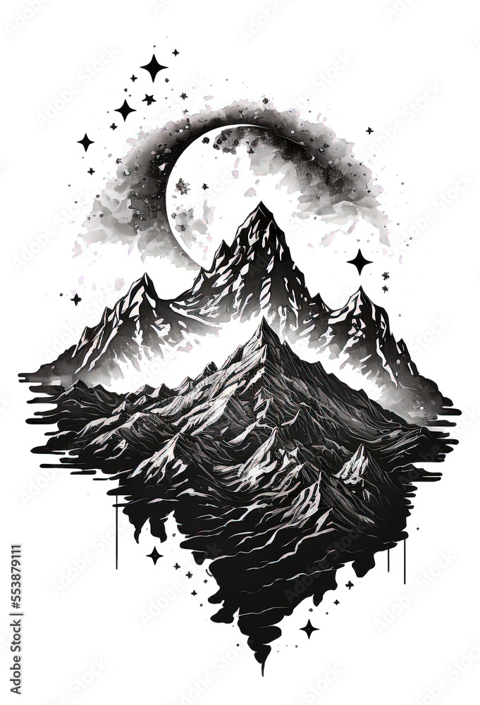 Black And White Mountains and Stars Isolated Design | Midjourney Ai ...
