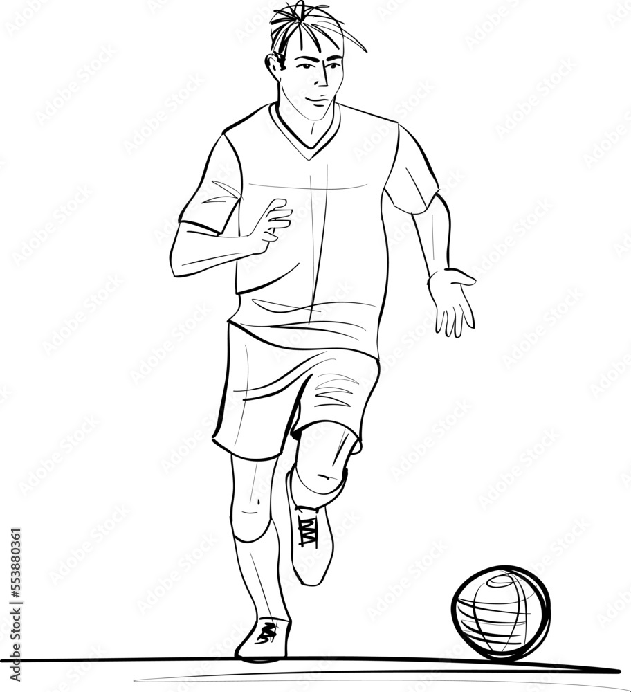 Soccer or football Player Sketch - Soccer player kicks the ball.