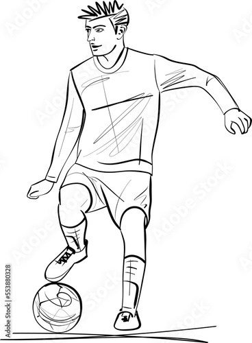 Soccer or football Player Sketch - Soccer player kicks the ball.