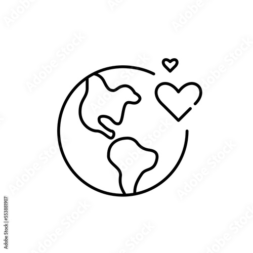 International acclaim symbol. Earth with hearts. Pixel perfect  editable stroke icon