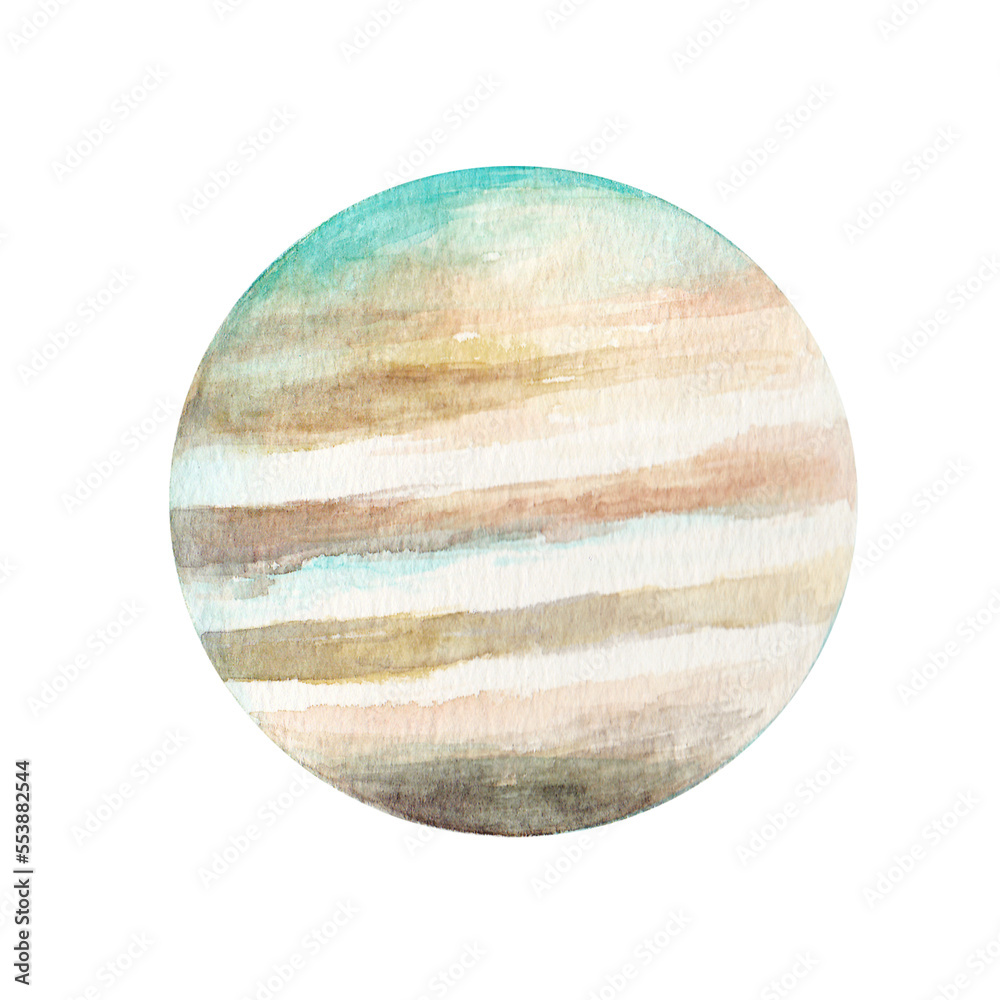 透明水彩で描いた木星のイラスト　惑星　背景イラスト