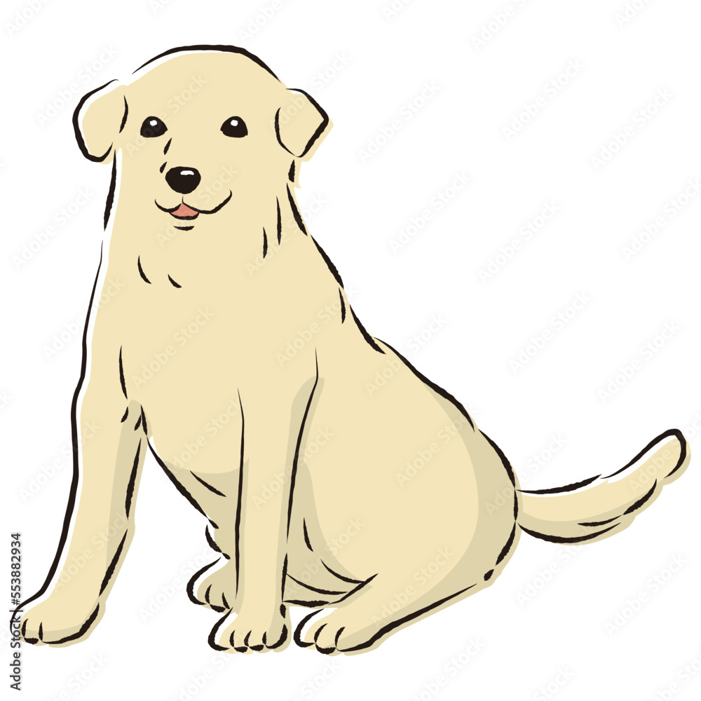 Obraz premium シンプルでかわいいラブラドールレトリバー 手描き線画ベクターイラスト