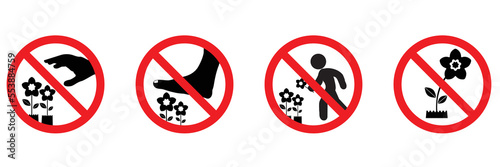 Do not Pick the Flower Signs vector. A red warning sign that tell not to pick the flower or plant, prohibit sign