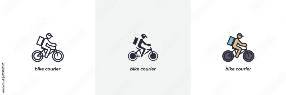 bike courier icon. Line, solid and filled outline colorful version, outline and filled vector sign. Idea Symbol, logo illustration. Vector graphics