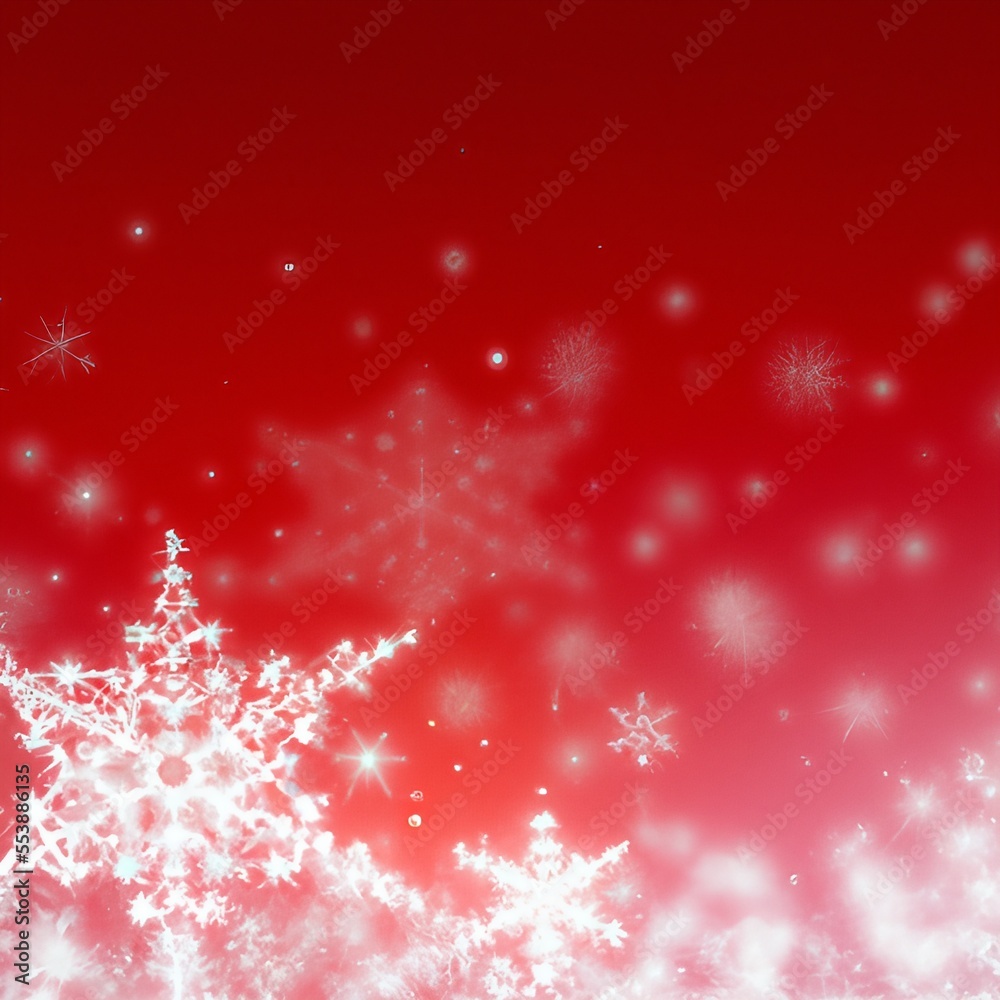 Background of snowflakes on red background. Christmas or New Year wallpaper with copy space. Generative AI 