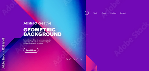 Fluid gradient geometric triangles, abstract landing page background. Minimal shapes composition for wallpaper, banner, background, leaflet, catalog, cover, flyer