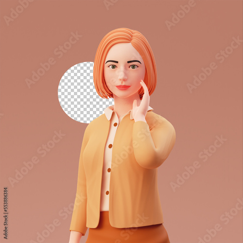 cute girl beauty photoshoot professional gesture, 3d character illustration