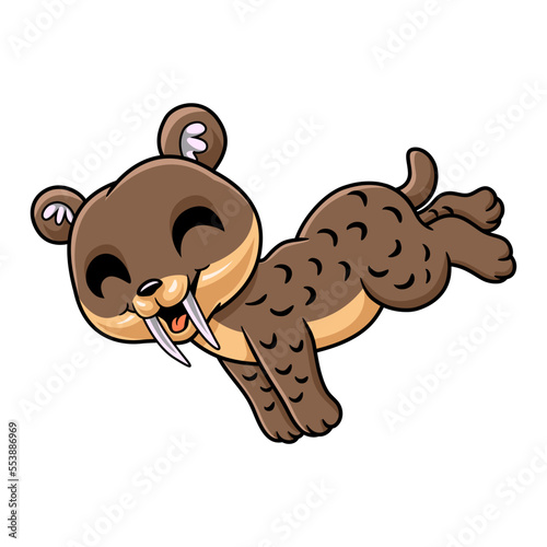 Cute little smilodon cartoon jumping