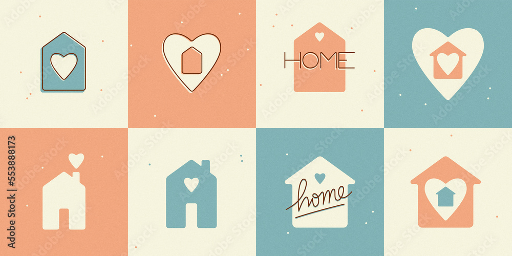 Vector love home abstract logo set. heart simple style, linear drawing ...