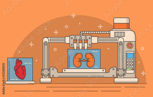 Medical 3d printer vector heart kidney printing