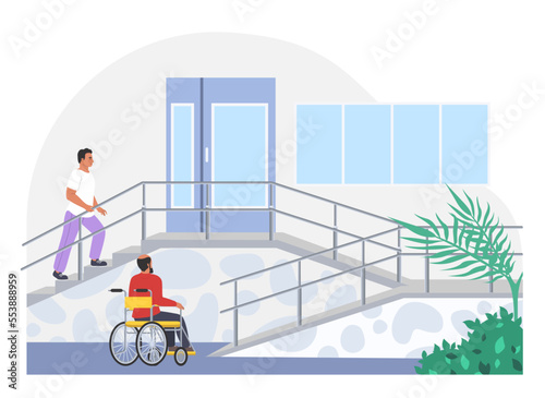 Person with disabilities in society flat vector
