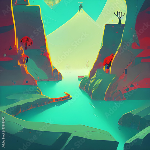 Blue Turquoise Ancient Lake - Colorful Stylistic Art
