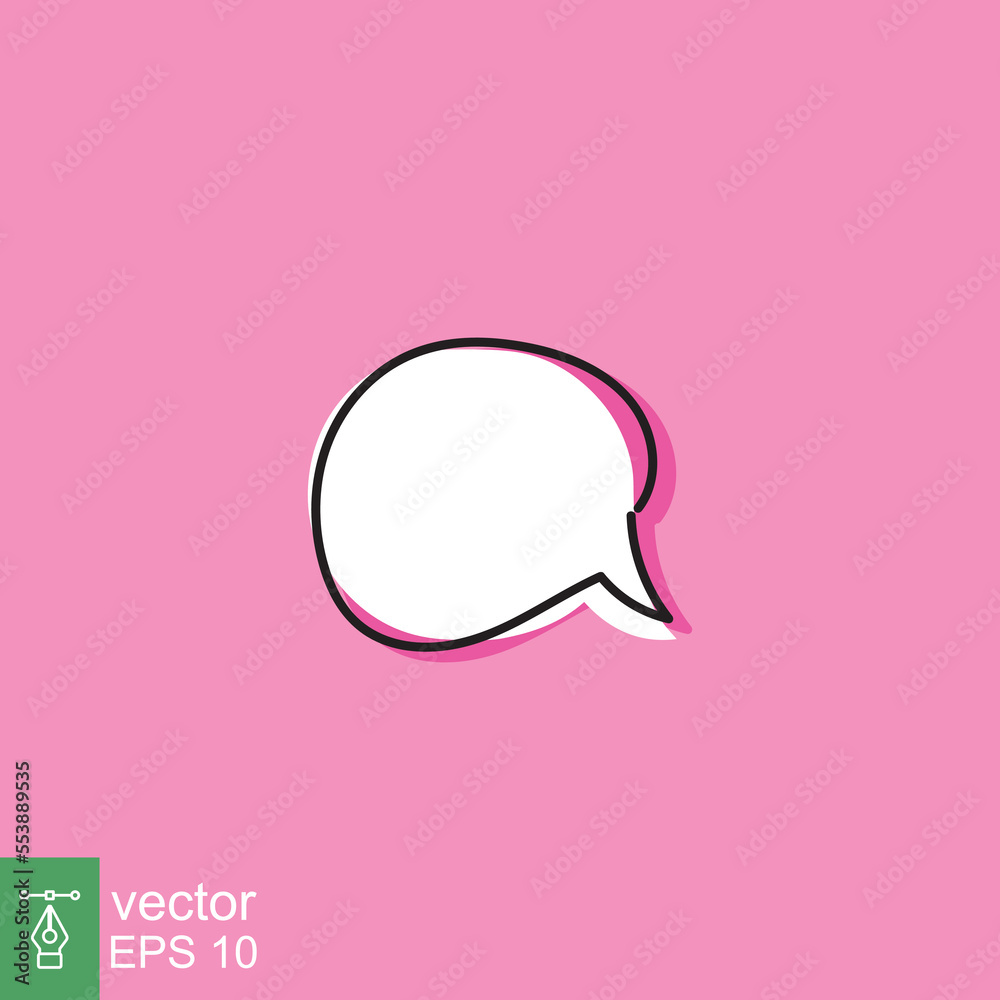 Cloud cartoon speech bubble icon. Simple flat style. Hand drawn, doodle, communication concept. Vector illustration isolated on pink background. EPS 10.