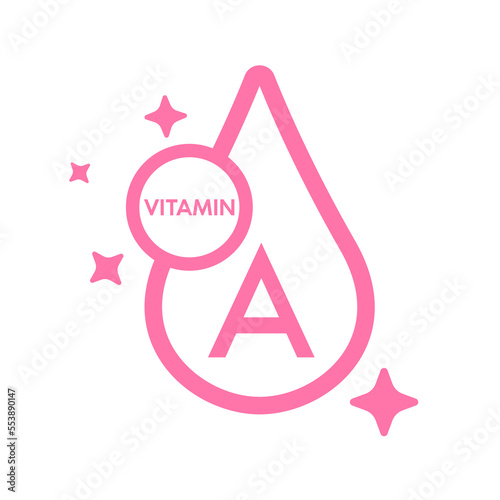 Simple drop water line vitamin A icon symbol pink isolated on a white background for mobile app and websites. Vector illustration.