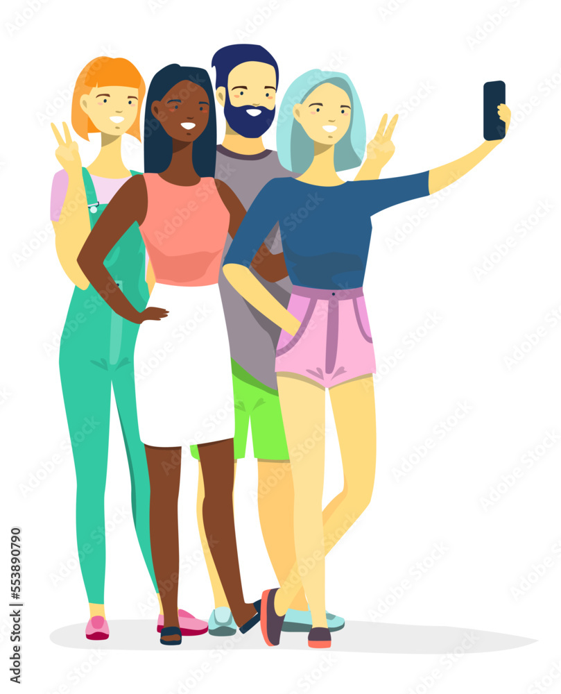 Diverse group of people take selfie photo vector Diverse group of people take selfie photo vector