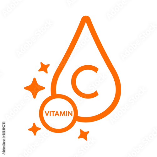 Simple drop water line vitamin C icon symbol orange isolated on a white background for mobile app and websites. Vector illustration.