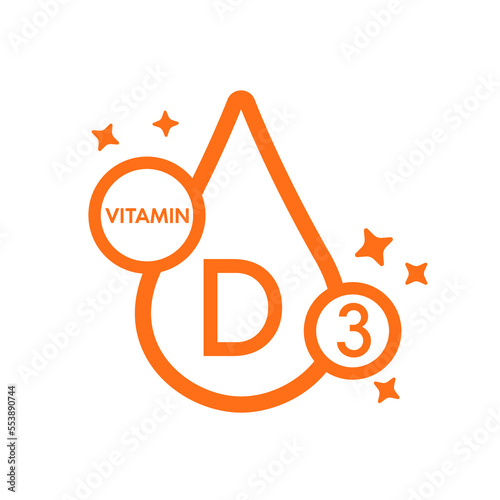 Simple drop water line vitamin D3 icon symbol orange isolated on a white background for mobile app and websites. Vector illustration.