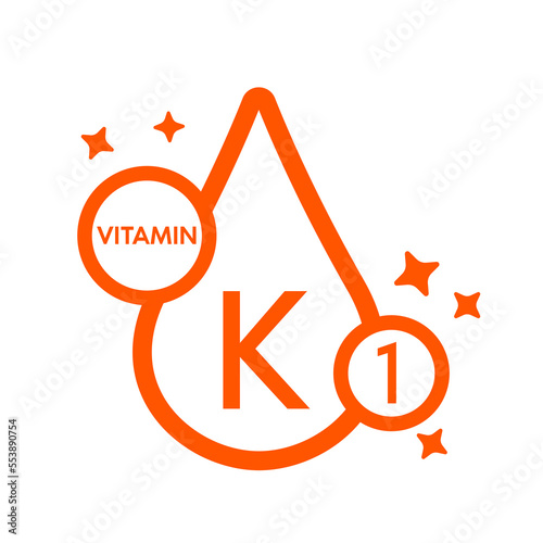 Simple drop water line vitamin K1 icon symbol orange isolated on a white background for mobile app and websites. Vector illustration.