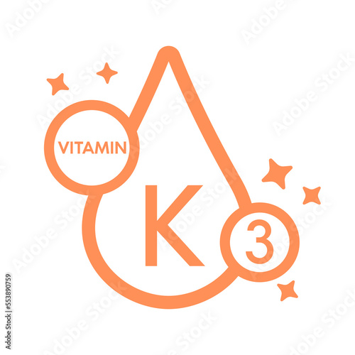 Simple drop water line vitamin K3 icon symbol orange isolated on a white background for mobile app and websites. Vector illustration.