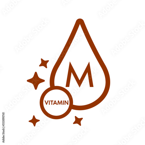 Simple drop water line vitamin M icon symbol brown isolated on a white background for mobile app and websites. Vector illustration.