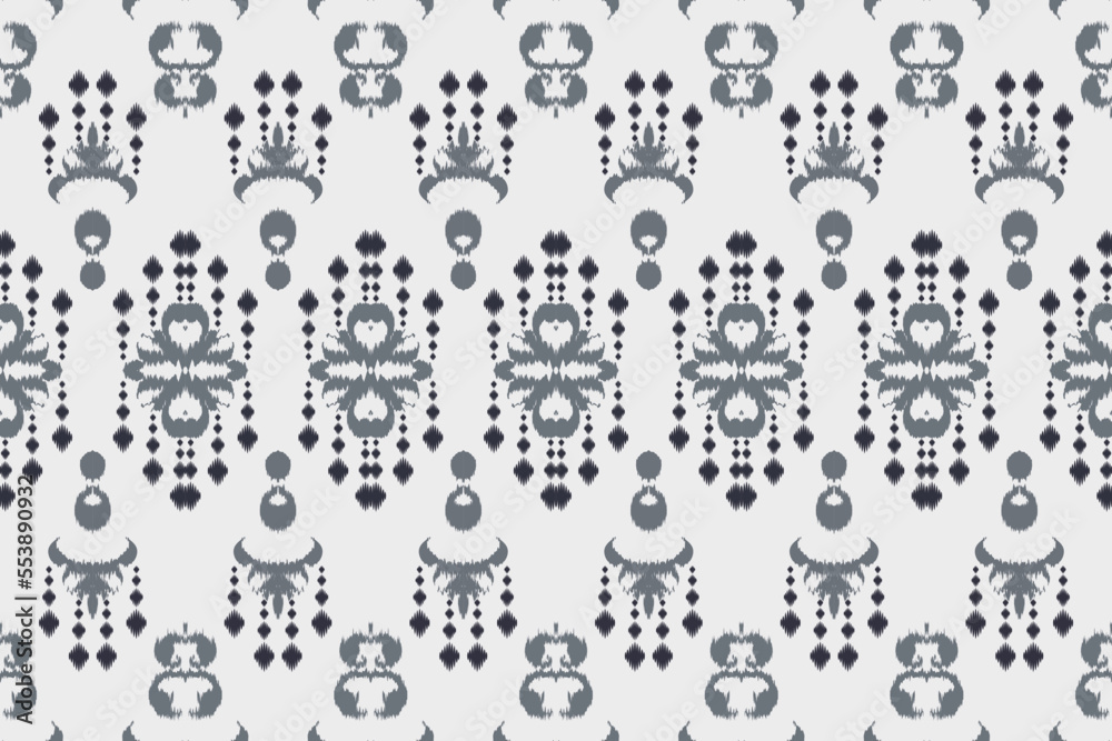 Obraz premium Ikat border tribal background Seamless Pattern. Ethnic Geometric Ikkat Batik Digital vector textile Design for Prints Fabric saree Mughal brush symbol Swaths texture Kurti Kurtis Kurtas