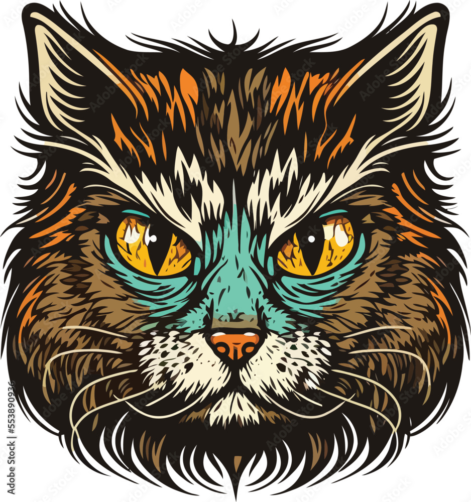 Cat Face Close Up illustration Logo 15, Cat Portrait 