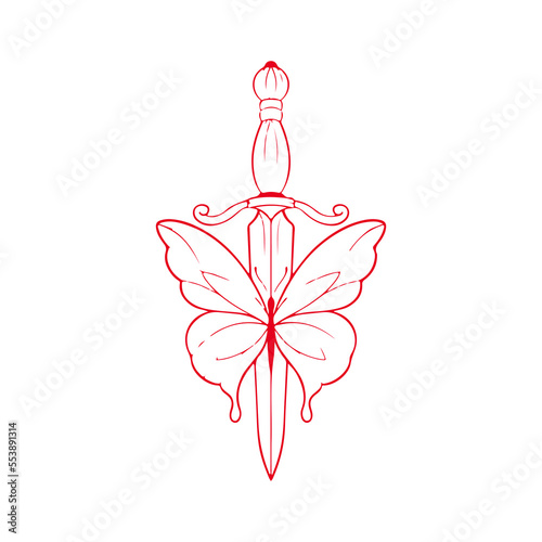 vector illustration of a dagger with a butterfly