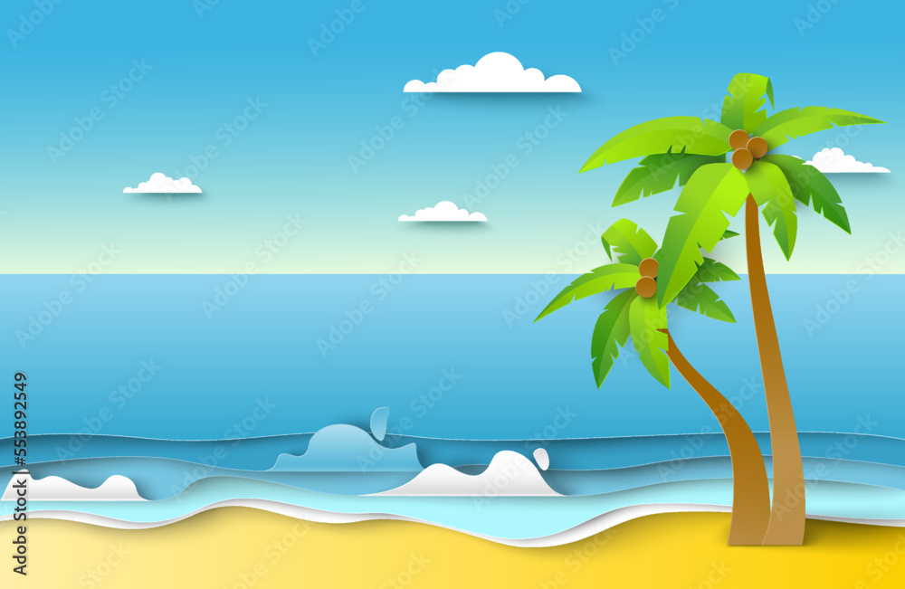 Seaside landscape vector paper cut sea beach