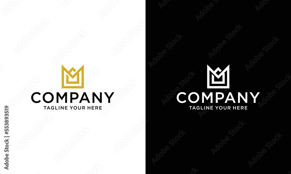 Fototapeta premium Geometric creative crown logo design. Letters M or AM monogram vector template. Royal crown symbol logotype.