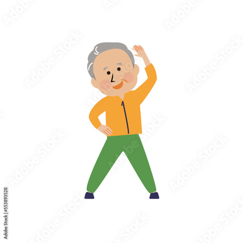ストレッチ　運動するシニア男性のイラスト素材