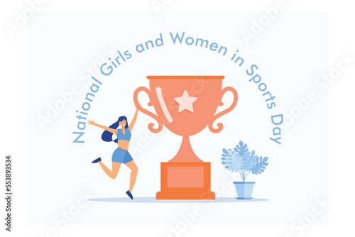 National Girls and Women in Sports Day. Holiday concept. Template for background, banner, card, poster with text inscription, flat vector modern illustration
