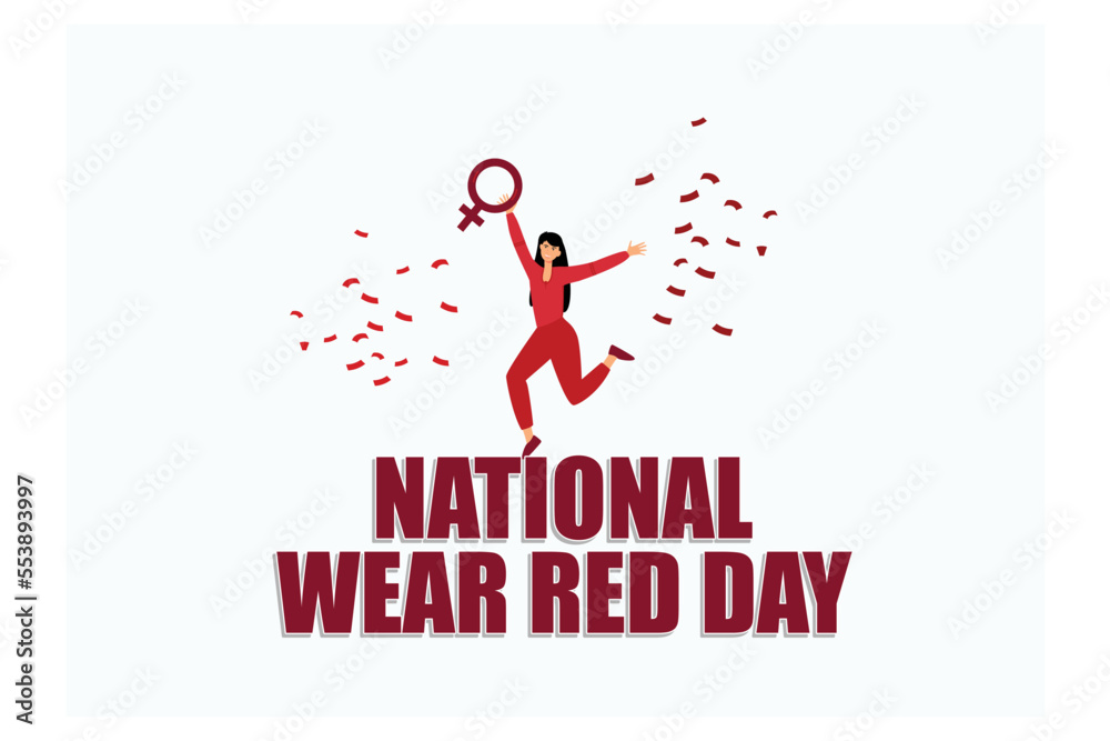 National Wear Red Day. First Friday in February. Holiday concept. Template for background, banner, card, poster with text inscription, flat vector modern illustration